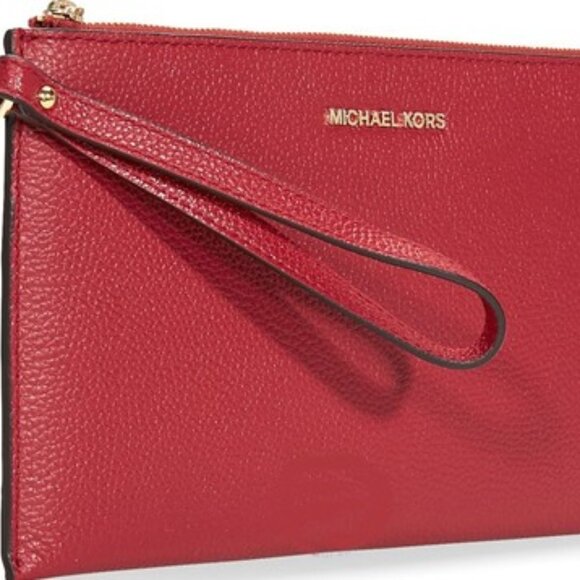 Michael Kors Jet Set Large Zip Clutch Wristlet Leather - Bright Red - Picture 1 of 4